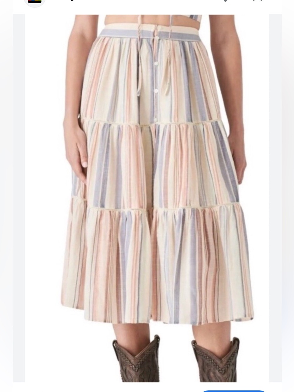 Lucky Brand Cream Multi Striped Midi Skirt - Picture 4 of 8